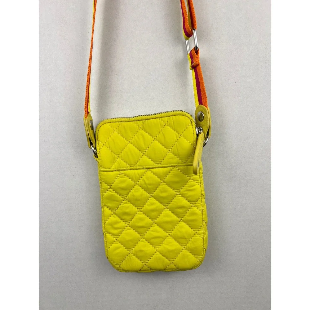 Sondra Roberts Squared Yellow Quilted Nylon Crossbody Phone Bag‎ Striped Strap